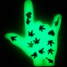 Load image into Gallery viewer, ily green glow in dark with heart, weed and bong glitter